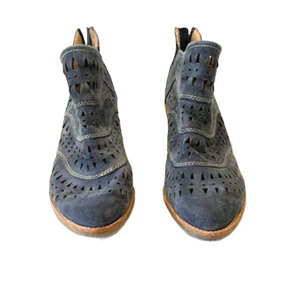 Sofft Westwood Ankle Boots Suede Blue-Grey Perforated Western Size 10 - Picture 3 of 9